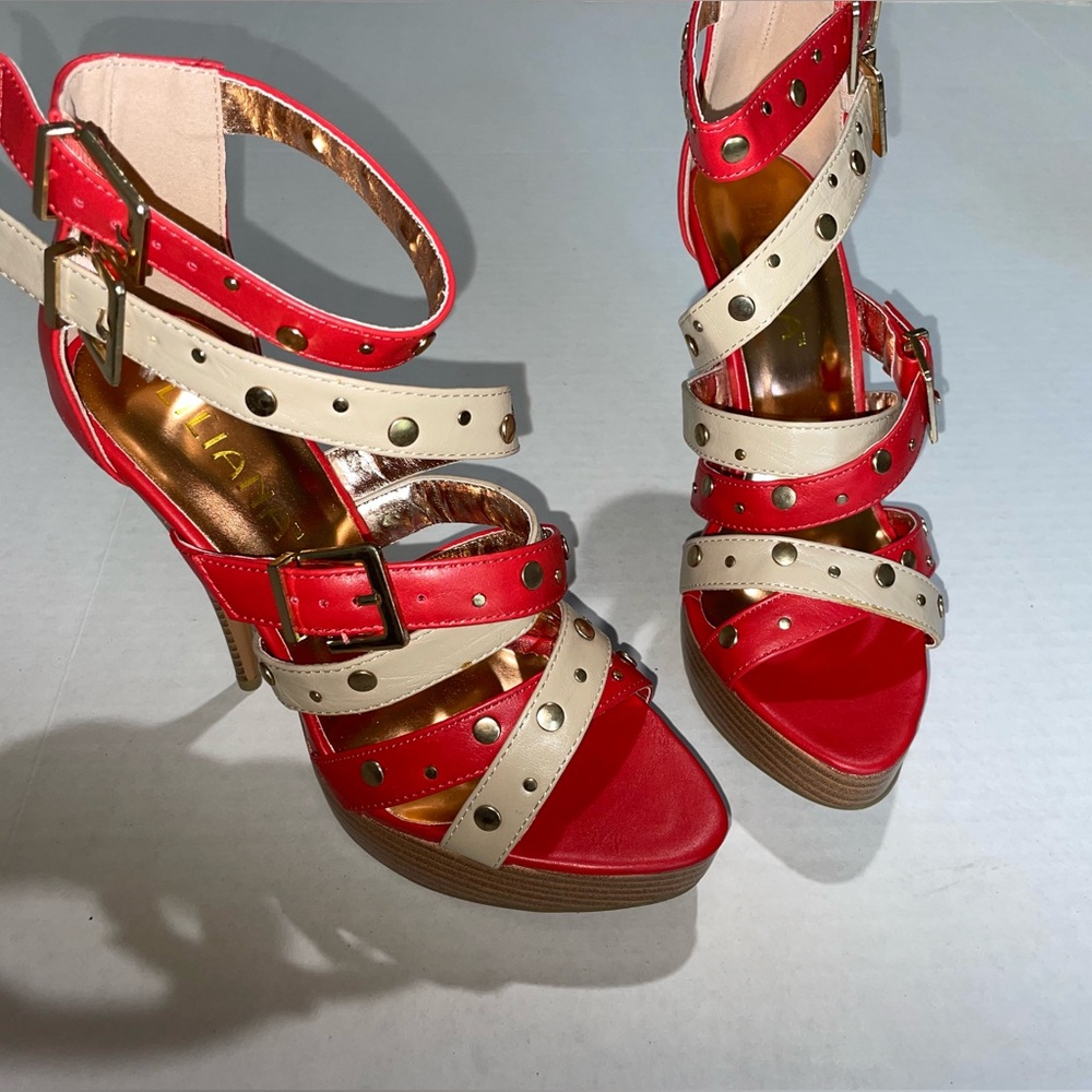 Y2K Stylish Red and Cream Strappy Heels